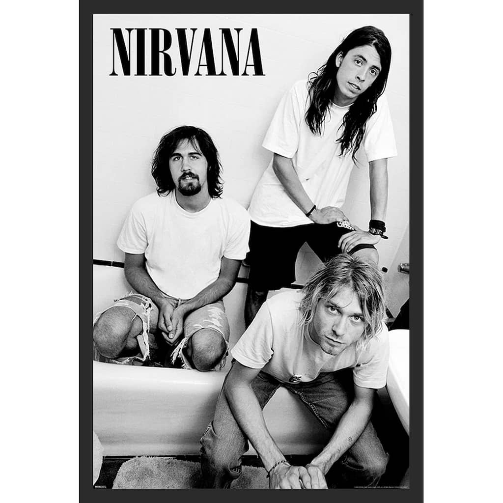 Nirvana - Band Photo Black and White Framed Art Poster - 24 x 36 Inch