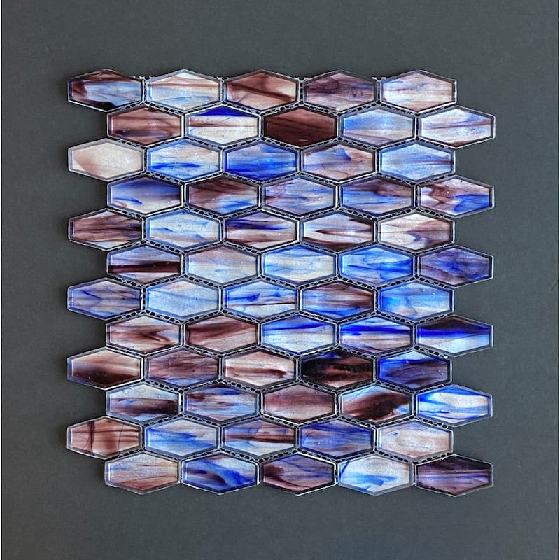 Iridescent 1 1/4" x 2" Long Hexagon Glass Tile - Case (10 Sheets) - Purple