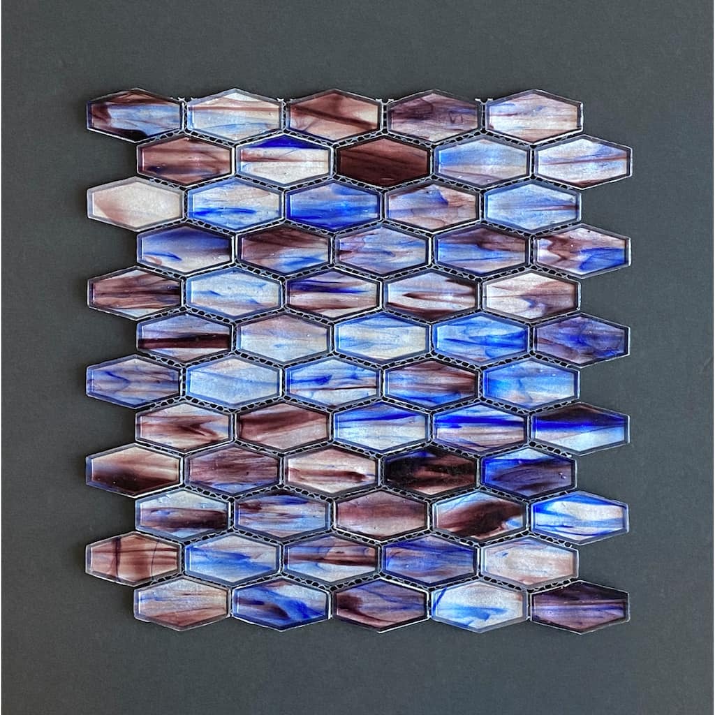 Iridescent 1 1/4" x 2" Long Hexagon Glass Tile