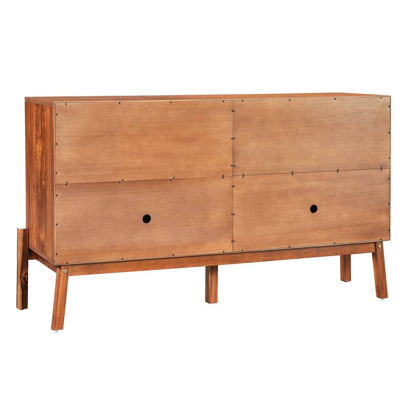 Vintage Sideboard Buffet Cabinet, 34.2" H 4-Door Storage Cabinet with Metal Handles, Brown Finish for Dining Room or Living Room