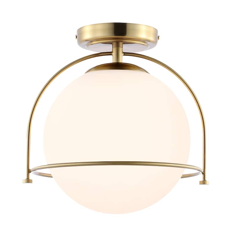 SAFAVIEH Lighting Noreen Flush Mount - 13" W x 11" D x 11" H - Gold/White Glass - 11Wx11Dx11H