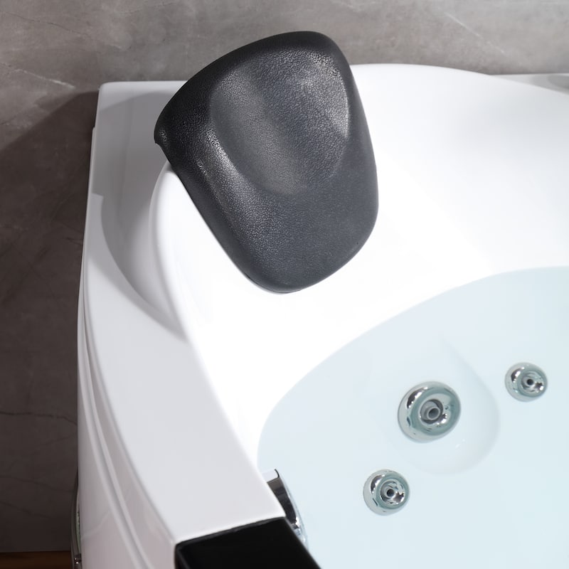 59" X 59" Acrylic Corner Whirlpool Bathtub - 10 Water Jets - Led Lights - Left Side Drain - 3-Side Alcove Install