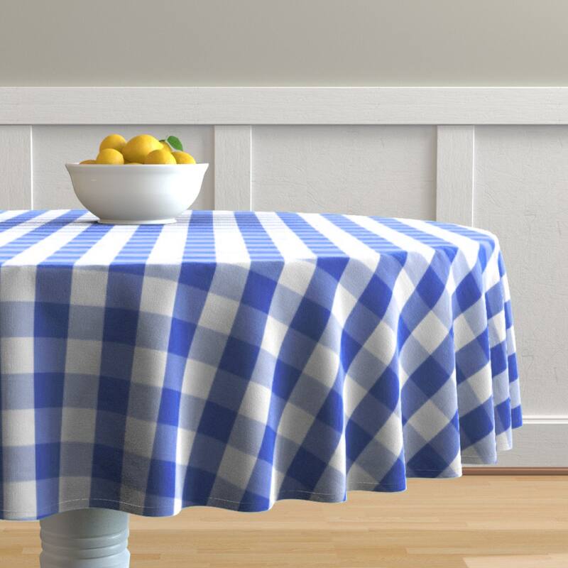 Fabstyles Country Check Cotton Tablecloth - Blue - 60 RD