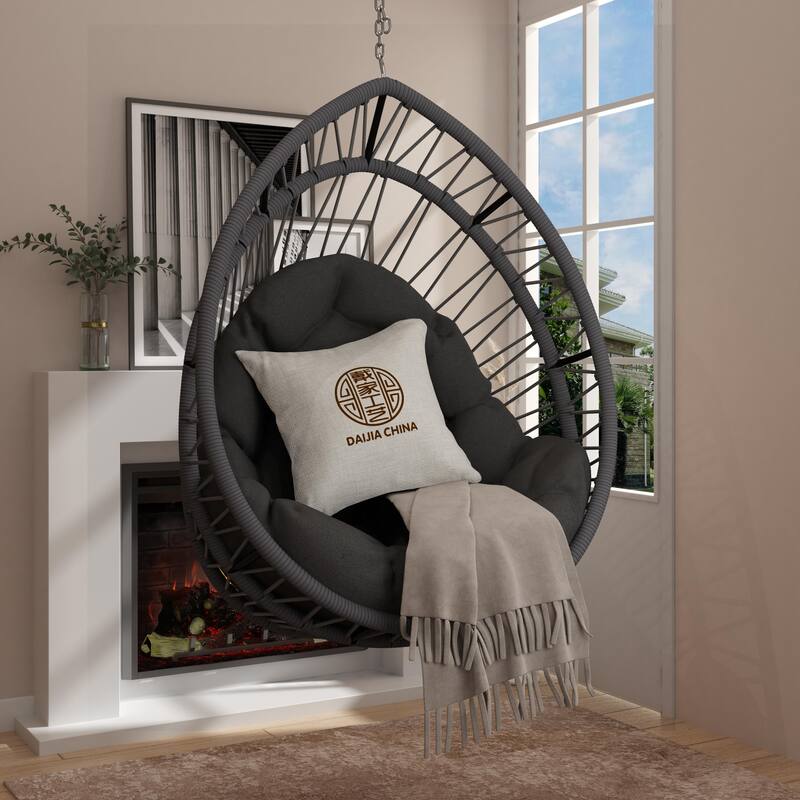 Outdoor Garden Rattan Egg Swing Chair, Hanging Chair PE hanging Chair - Dark Grey