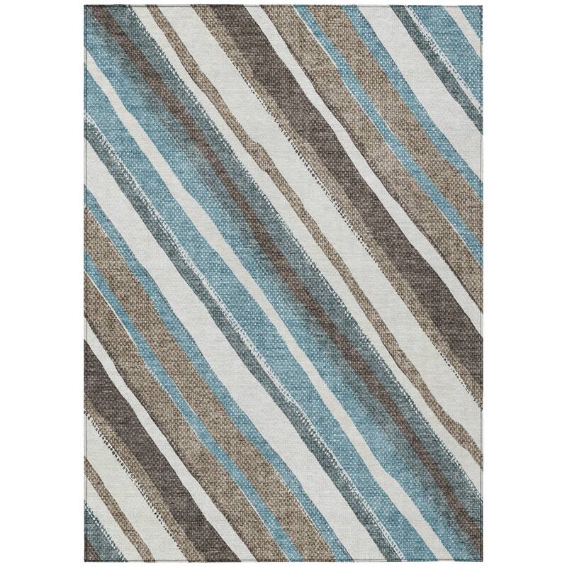 Machine Washable Indoor/ Outdoor Stripe Angles Chantille Rug