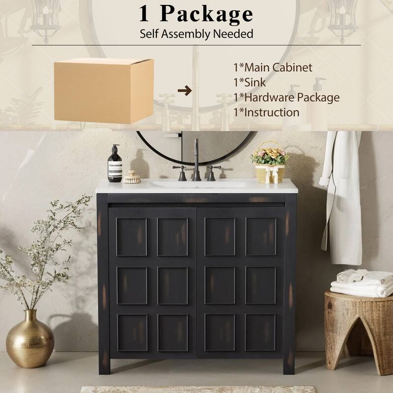 Retro Style 36" Bathroom Vanity with Sink Set, Freestanding Soft-Close Bathroom Storage Cabinet with Adjustable Shelf