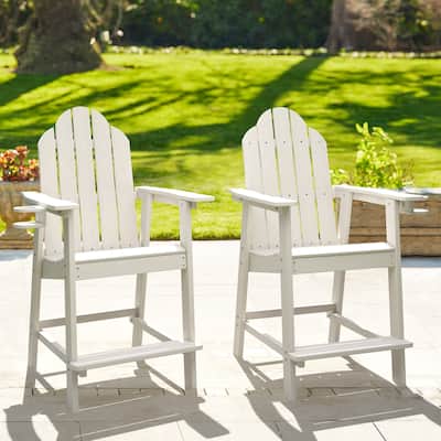 LUE BONA Outdoor Adirondack Chairs with Cup Holder Bar Height Adirondack Bar Stool with Arms for Patio, Garden, Deck (Set of 2)