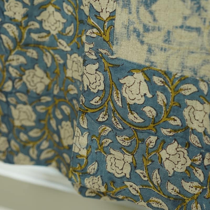 Fabdivine Handmade Soft Pure Linen Fabric Eyelet Curtain Block Print Floral Drape