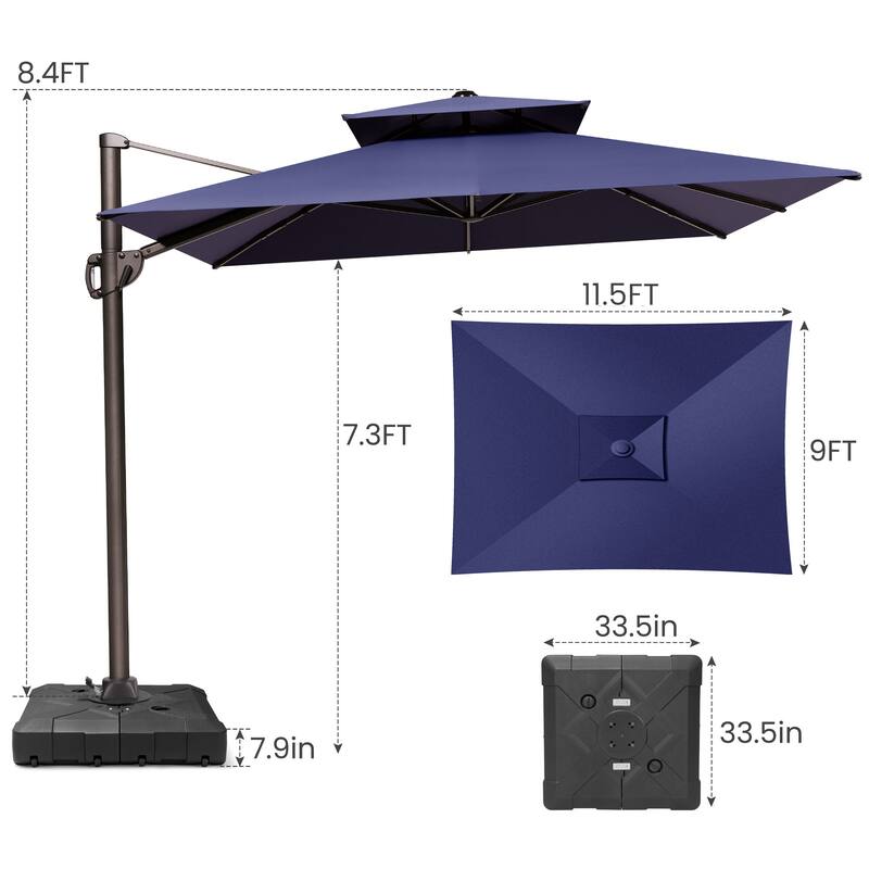 9 x 11.5 FT Outdoor Patio Dual Top Cantilever Umbrella with Weighted Base