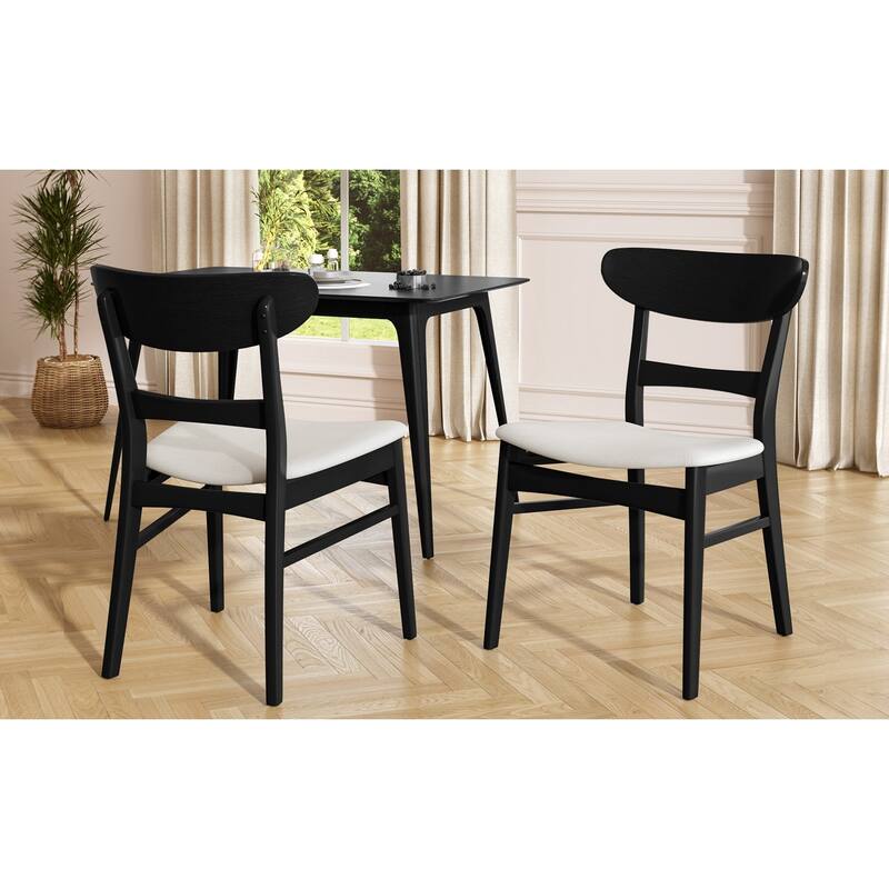Modern Set of 2 Dining Chairs with Backrest Upholstered Seat, Rubberwood Legs, for Dining Room Living Room and Bedroom