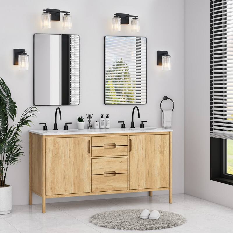 KAWOTI 8.6"H Contemporary Bathroom Vanity Light with Flutted Glass