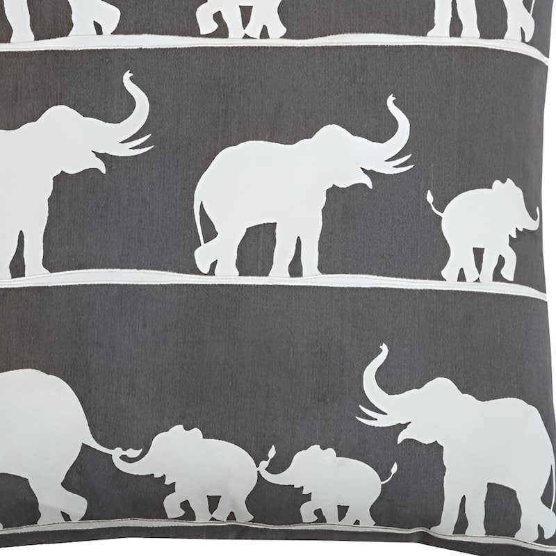HomeRoots 20" Gray and White Elephant Cotton Throw Pillow