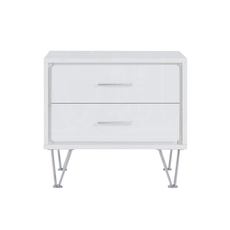 2 Drawers Nightstand with Metal Legs