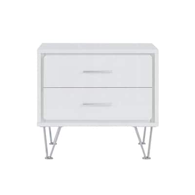2 Drawers Nightstand with Metal Legs