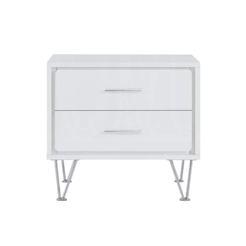 2 Drawers Nightstand with Metal Legs