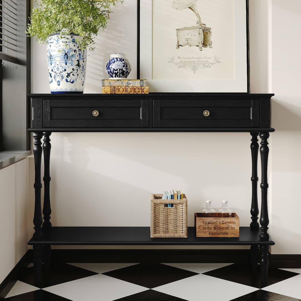 Mid-century Console Table with 2 Drawers(Minimal Assembly Needed)