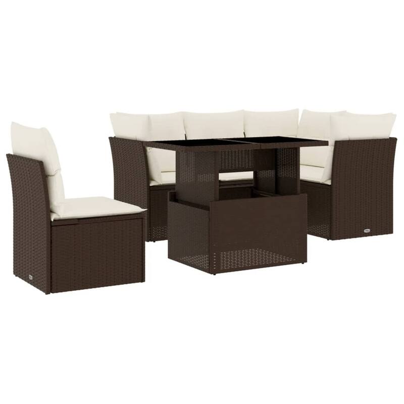 vidaXL Patio Sofa Set with Cushions Outdoor Furniture 6 Piece Poly Rattan - 21.7 x 39.4 x 28.7 in