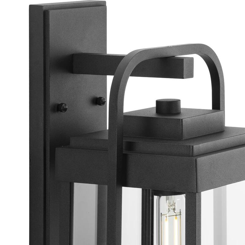 Walcott One-Light Textured Black Modern Farmhouse Outdoor Large Wall Lantern - 8.25 in x 8.25 in x 20 in