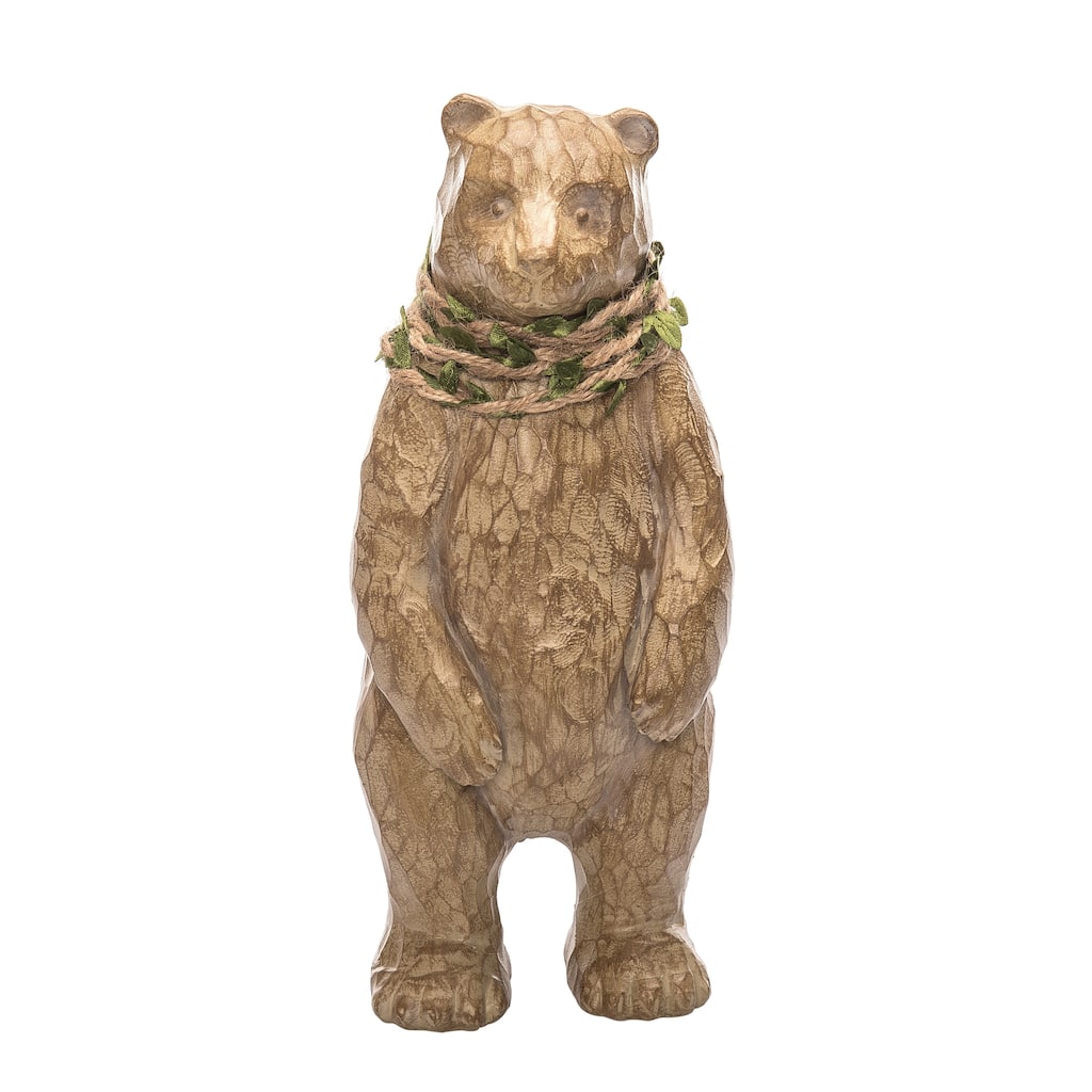 Transpac Resin 11.29 in. Brown Christmas Carved Bear Figurine