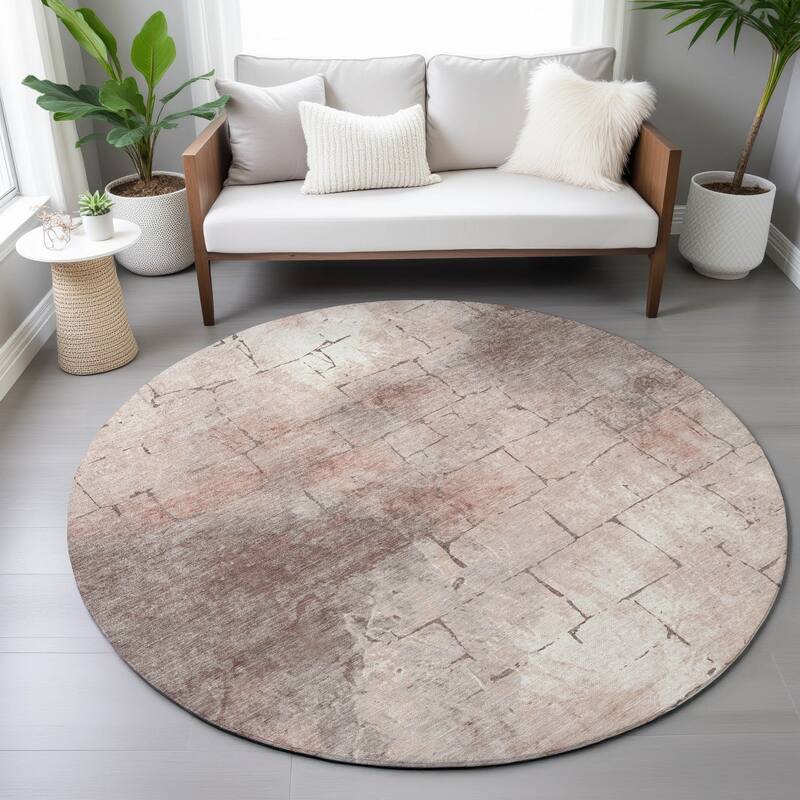 Machine Washable Indoor/Outdoor Vintage Bricks Chantille Rug