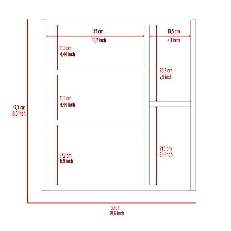 18" High Medicine Cabinet with Mirror, White Single Door Cabinet, Two External Shelves, Three Interior Shelves