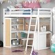 preview thumbnail 1 of 21, Twin Size Loft Bed With Ladder,Shelves and Desk for Home White