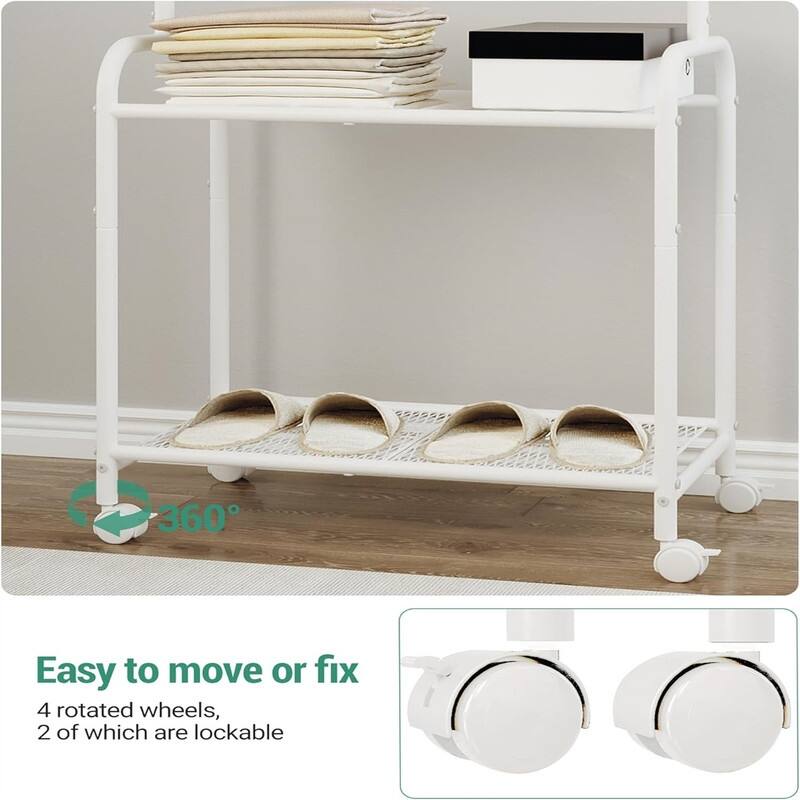 Garment Rack with 2 Tier Storage Shelf - 23.6"D x 13.7"W x 70.8"H