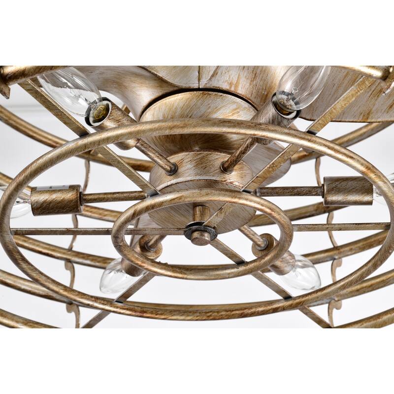 Gold Brushed 6 Light 3 Blade Chandeler Ceiling Fan 26 Inch w Remote