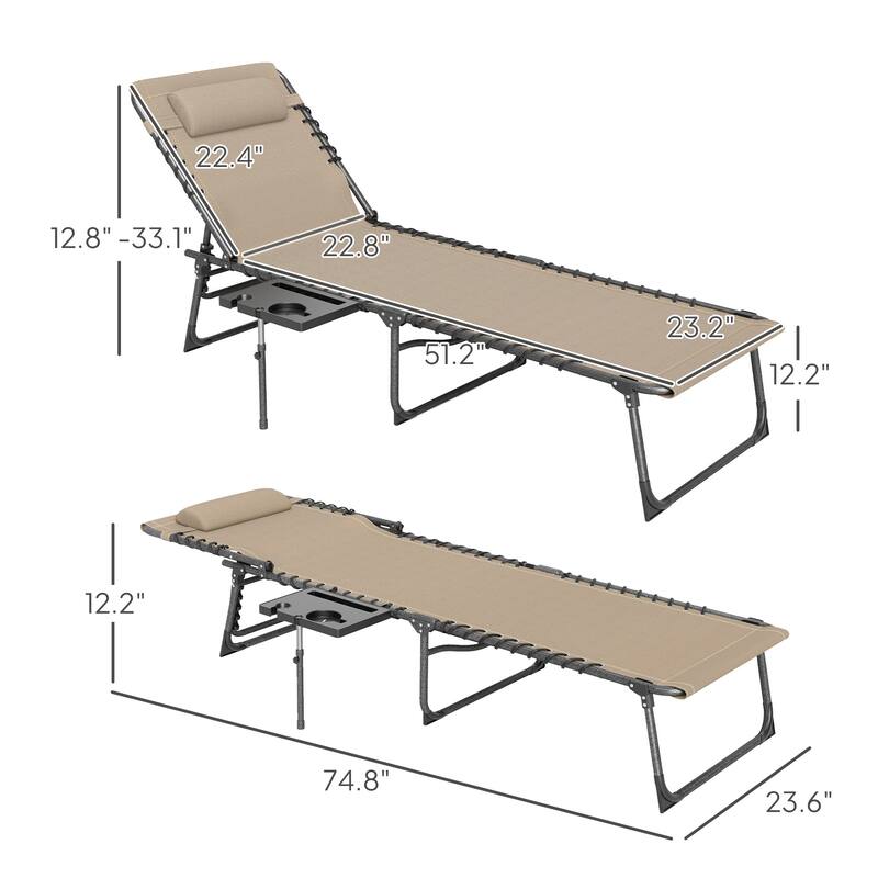 Outsunny Folding Chaise Lounge Chair Outdoor Tanning Chair with Side Table, 5-Level Adjustable Beach Lounge Chair with Headrest