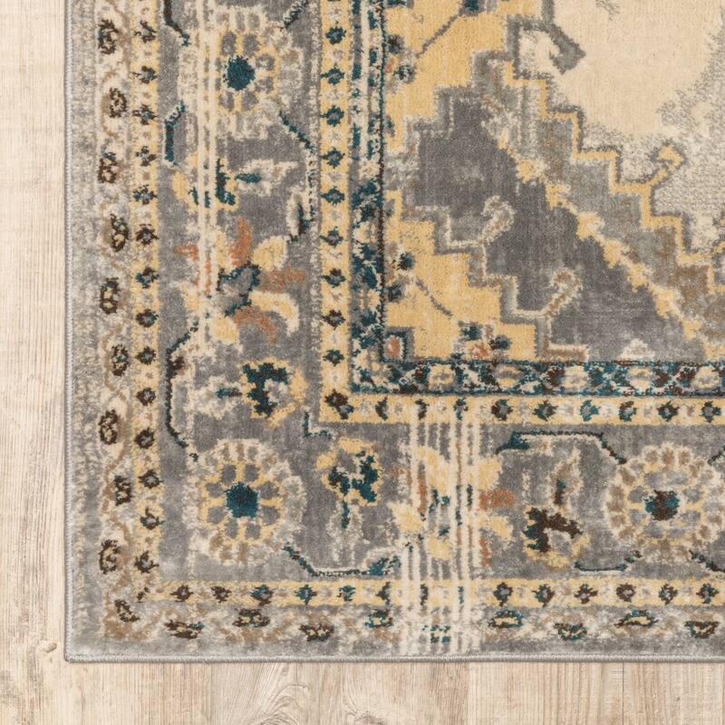 Vista Home Rozaje Grey/Beige Faded Medallion Area Rug