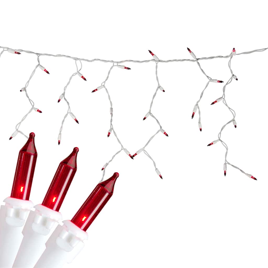 Mini Incandescent Icicle Christmas Lights - Red - 3.5' White Wire - 100ct