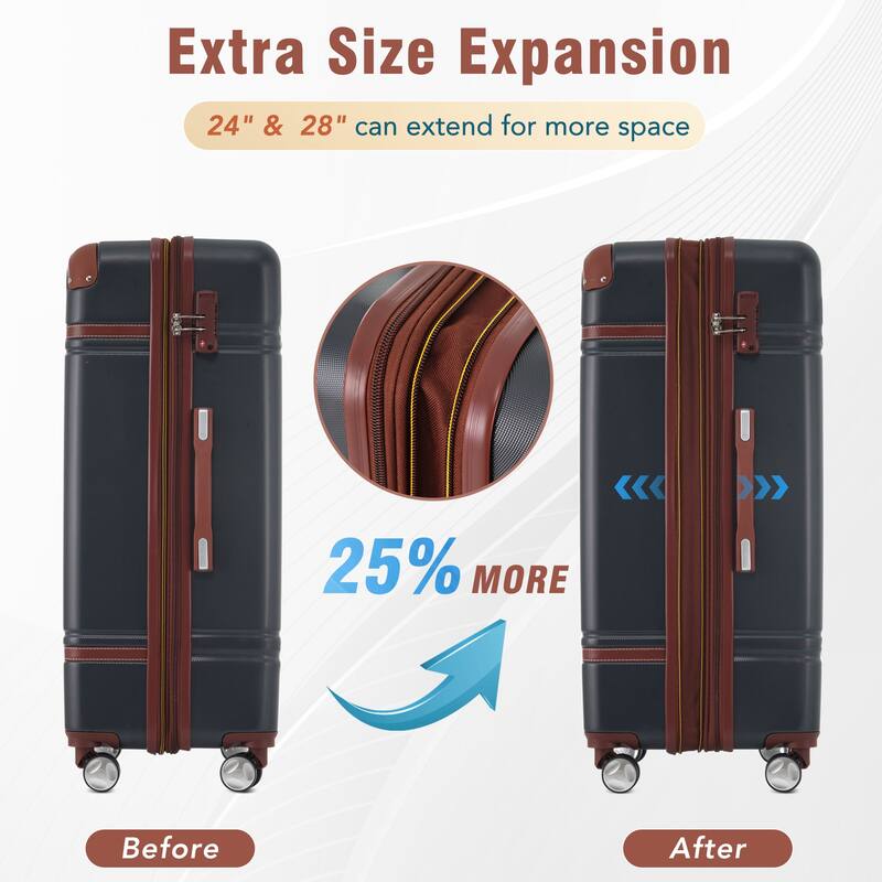 Lightweight 3-Piece Hardside Luggage Set with TSA Lock, 20" & 28" Spinner Suitcases & Cosmetic Case