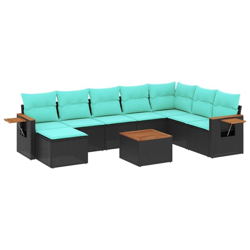 vidaXL 8 Piece Patio Sofa Set with Cushions Black Poly Rattan