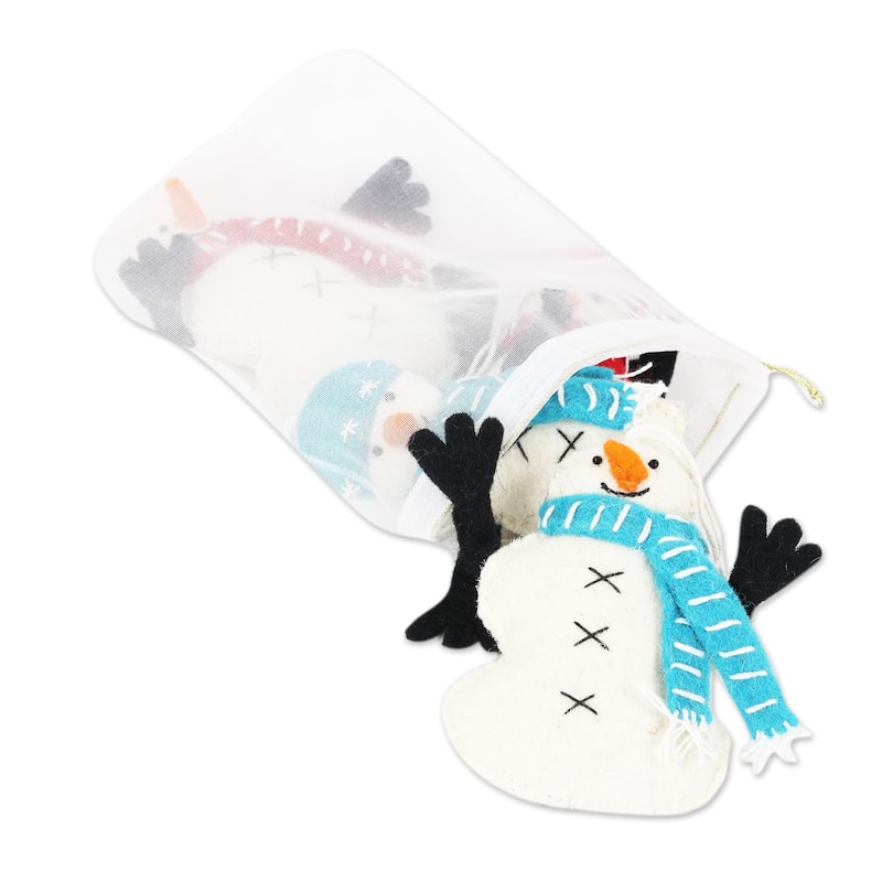 NOVICA Handmade Snowman Greetings Wool Ornaments (Set Of 4)