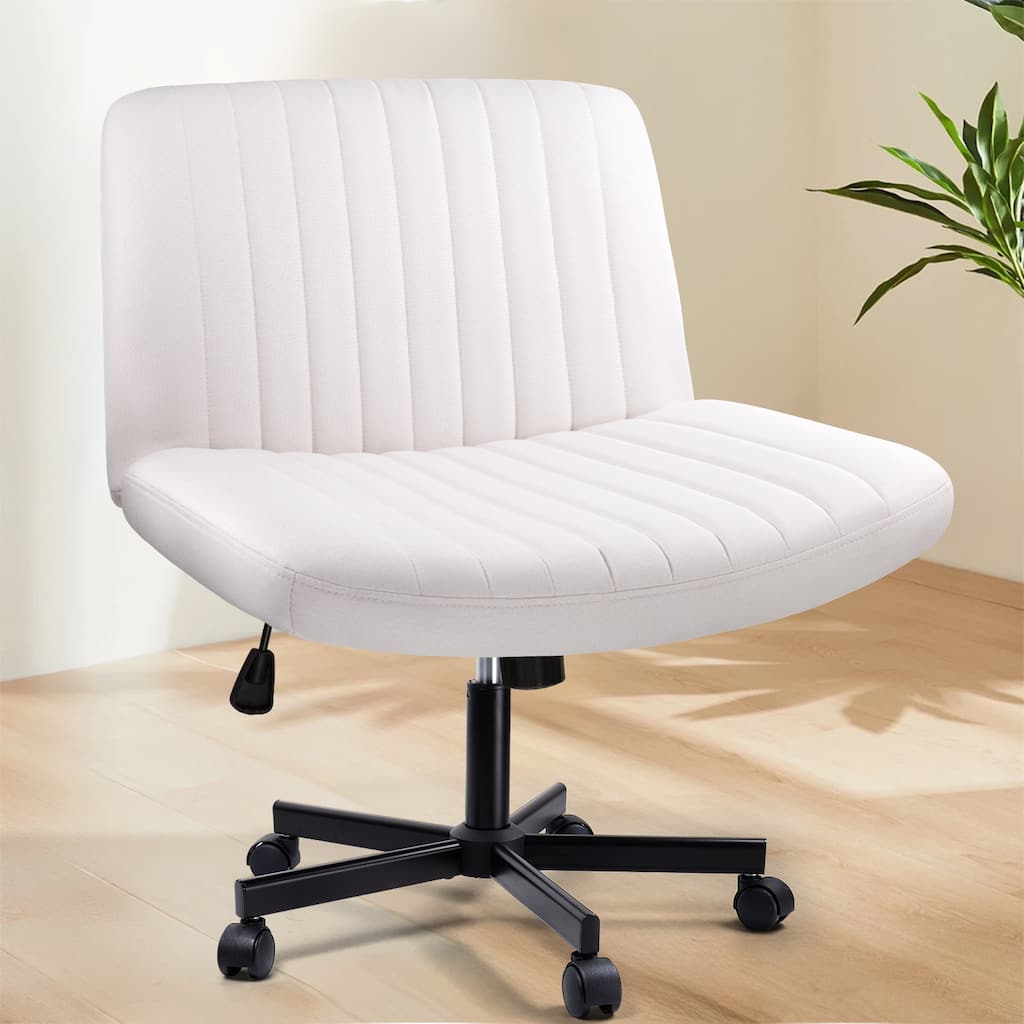 Bossin Criss Cross Chair Armless Office Desk Chair with Wheels,Fabric Padded Cross Legged Chair, Swivel Wide Seat Vanity Chair