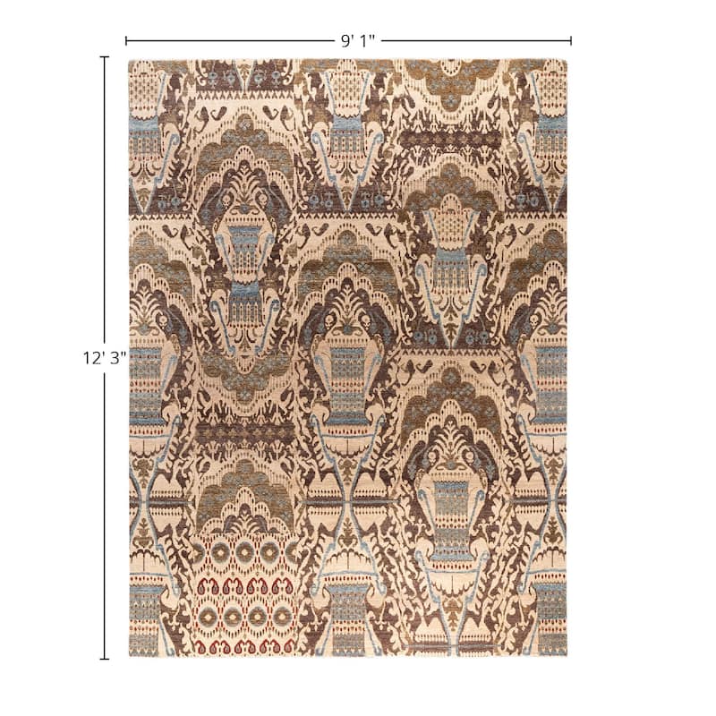 Ikat One-of-a-Kind Hand-Knotted Area Rug, Ivory - 9' 1" x 12' 3"