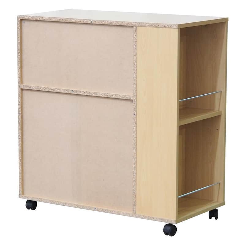 Kitchen Island Rolling Cart on Wheels with Storage Cabinet (Beech)