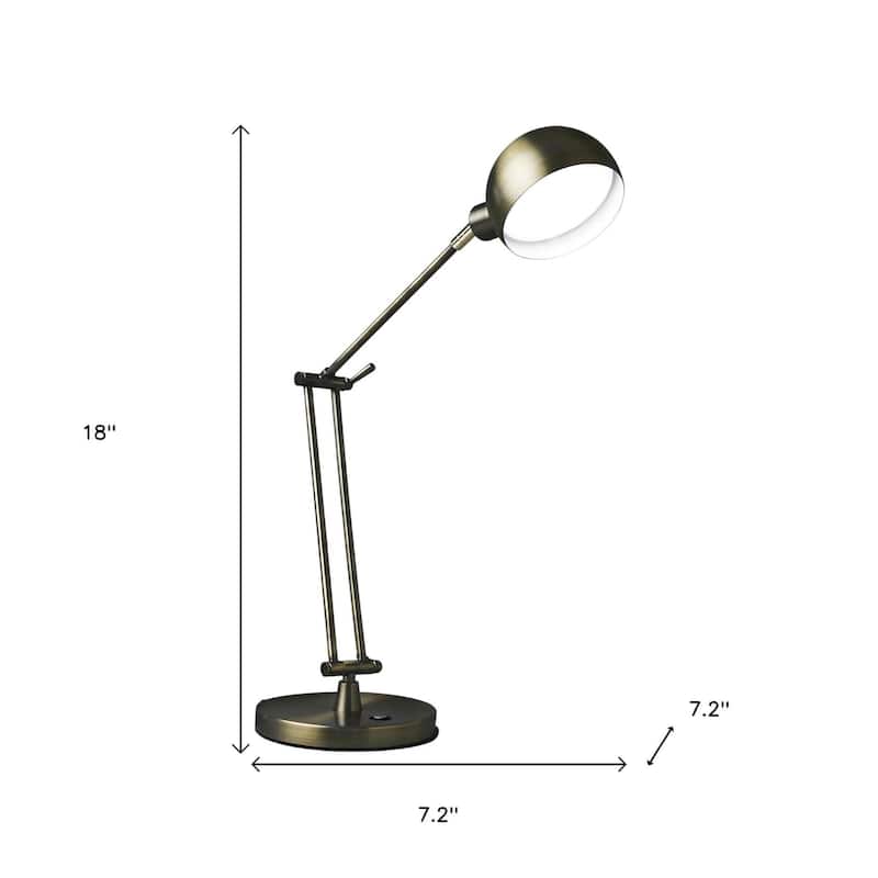 HomeRoots 18" Antiqued Bronze Adjustable Swing Arm Desk Lamp USB With Antiqued Bronze Shade