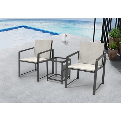 Outdoor Patio Furniture 3 Pieces Set, Garden Armchairs and Side Table
