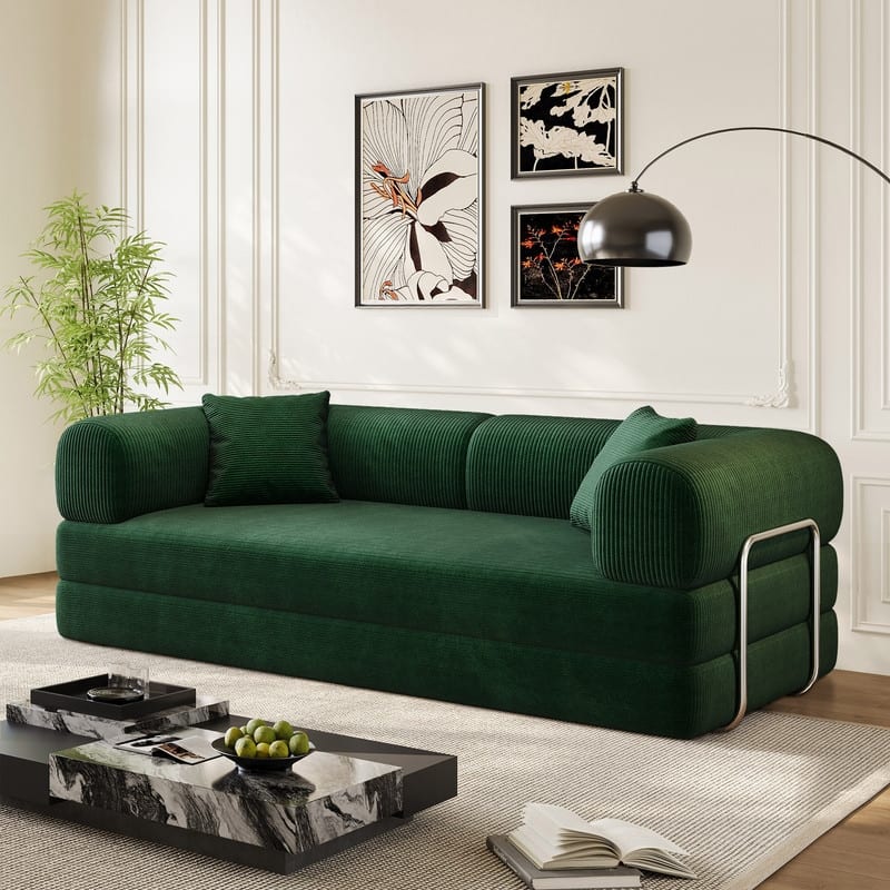 78.8" Convertible Floor Sofa Bed, Corduroy Folding Mattress Sofa Couch for Small Spaces ,No Assembly