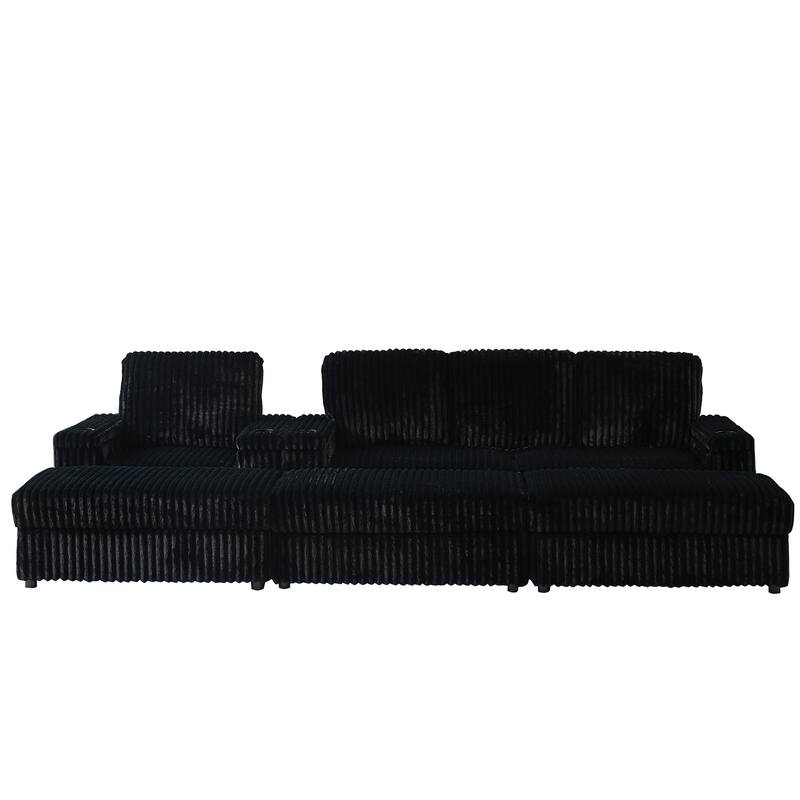 Anmytek Corduroy 3-Seater Deep Seat Sofa & Single Recliner With Cup-Holding Grooves