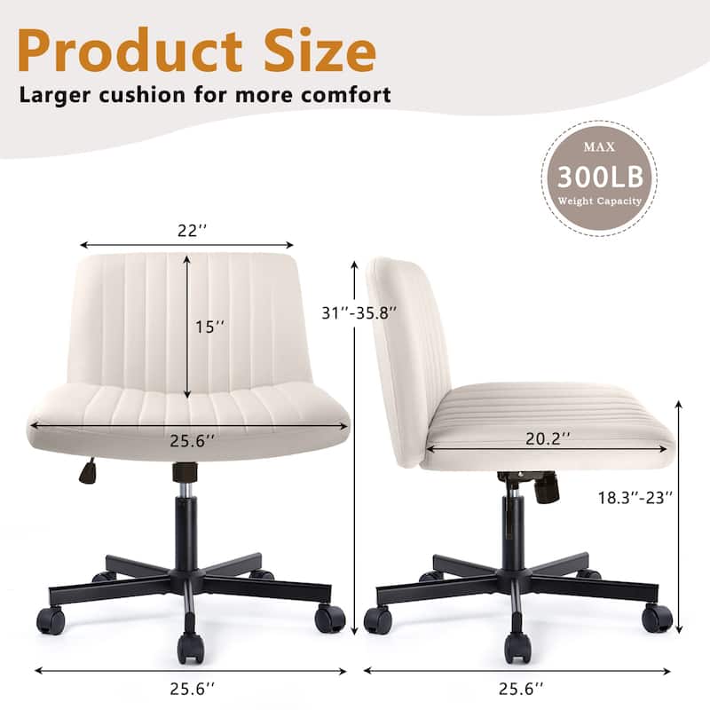Bossin Criss Cross Chair Armless Office Desk Chair with Wheels,Fabric Padded Cross Legged Chair, Swivel Wide Seat Vanity Chair