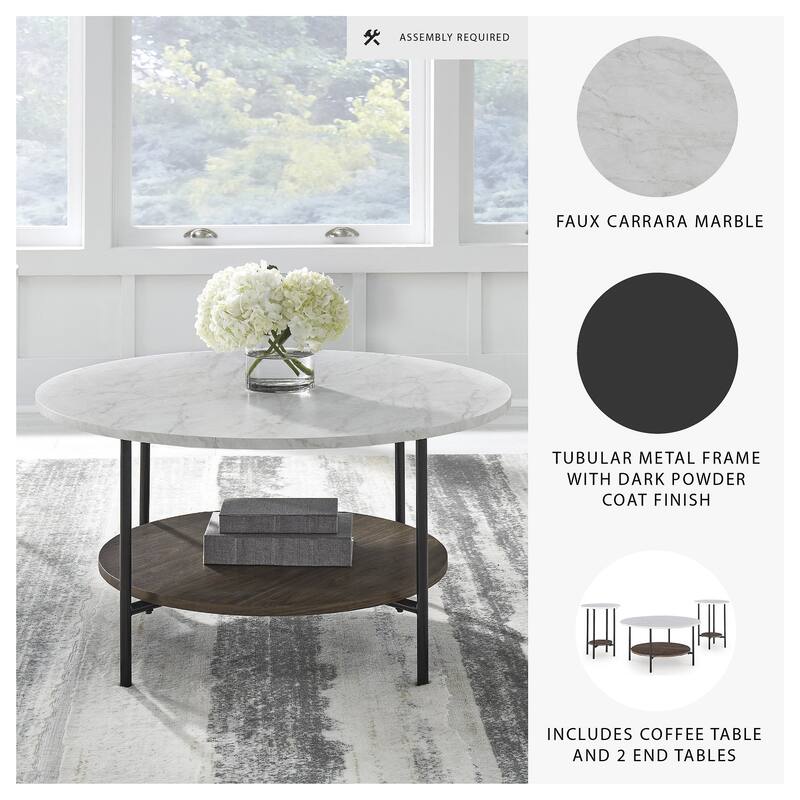 Signature Design by Ashley Wrenwich White/Brown Table (Set of 3) - 34"W x 34"D x 18"H