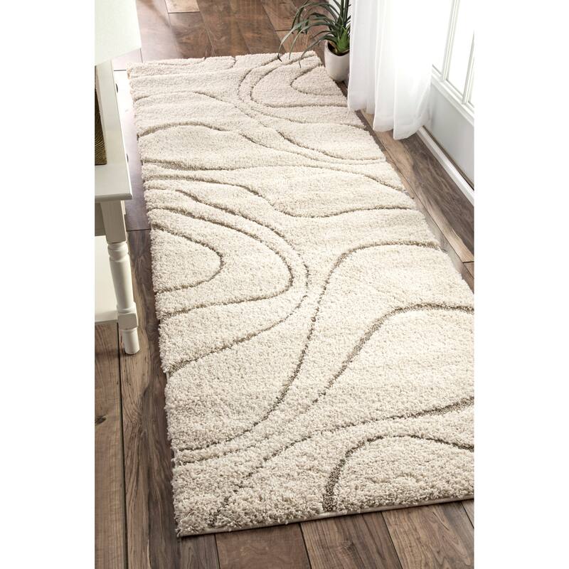 Brooklyn Rug Co Krista Contemporary Swirls Shag Area Rug - 2' 8" x 12' Runner - Beige/Brown