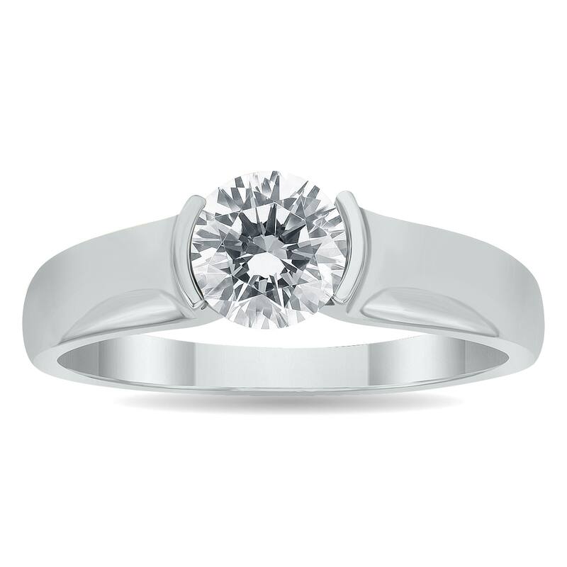 Marquee Certified 1 Carat Half Bezel Diamond Solitaire Ring in 10K White Gold
