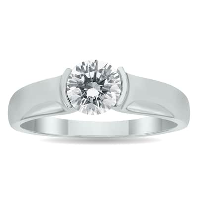 Marquee Certified 1 Carat Half Bezel Diamond Solitaire Ring in 10K White Gold
