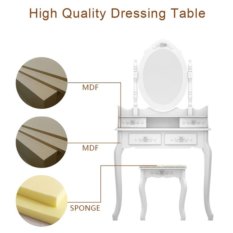 Modern Concise 4-Drawer Makeup Vanity Table and Stool Set