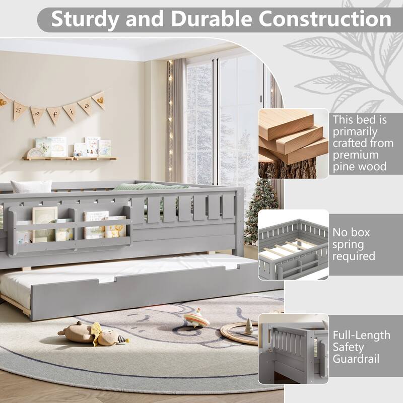 Full with Built-in Bookshelves and Small Staircase, High-Quality Safety Rails, and Trundle