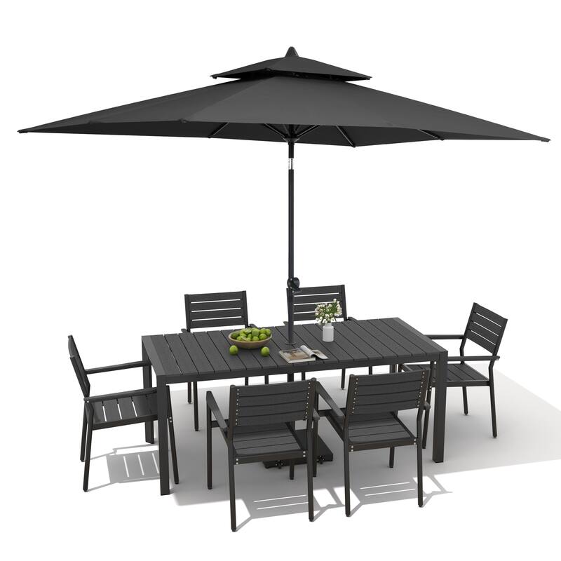 9/11-Piece Patio Dining Set Aluminum Dining Table and Chairs w/10 ft Market Umbrella and Base with Wheels