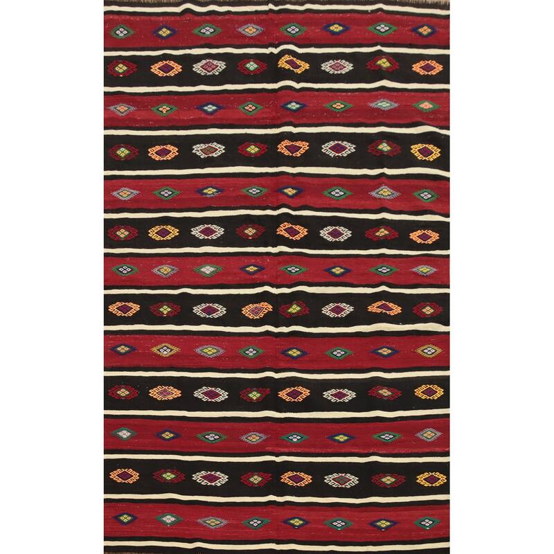 Hand Woven Oriental 100% Wool Carpet Southwestern Tribal Red Kilim Area Rug - 9' 2'' X 5' 9''